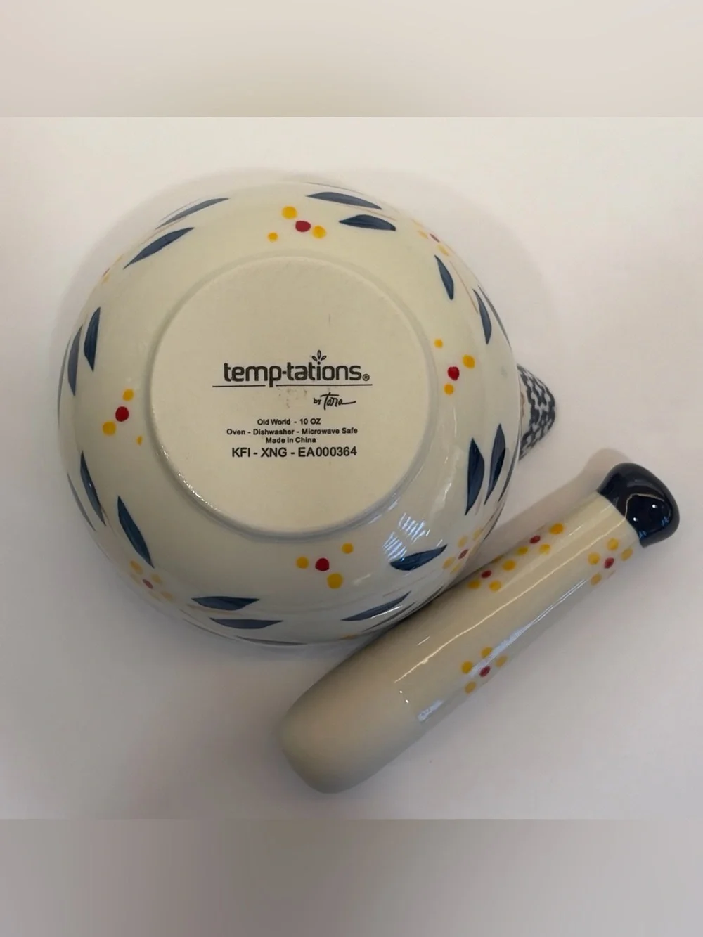 Temp-Tations Blue and Yellow Floral Ceramic Mortar & Pestle
